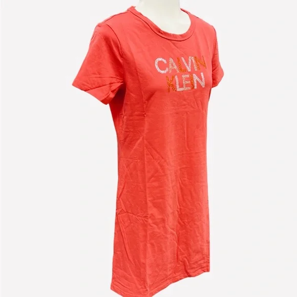 Calvin Klein Relaxed Short Sleeve Midi Logo T-Shirt Dress Watermelon Size S - Picture 5 of 9